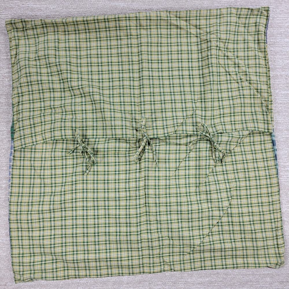 VTG The Company Store Patchwork Madras Sham 26" Euro Green Plaid Cotton Ties